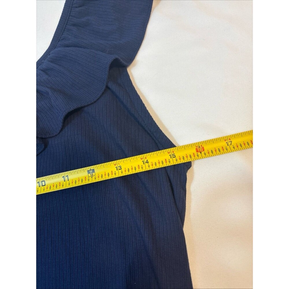 LOFT Navy One-Shoulder Ruffle Crop Top - Picture 5 of 6